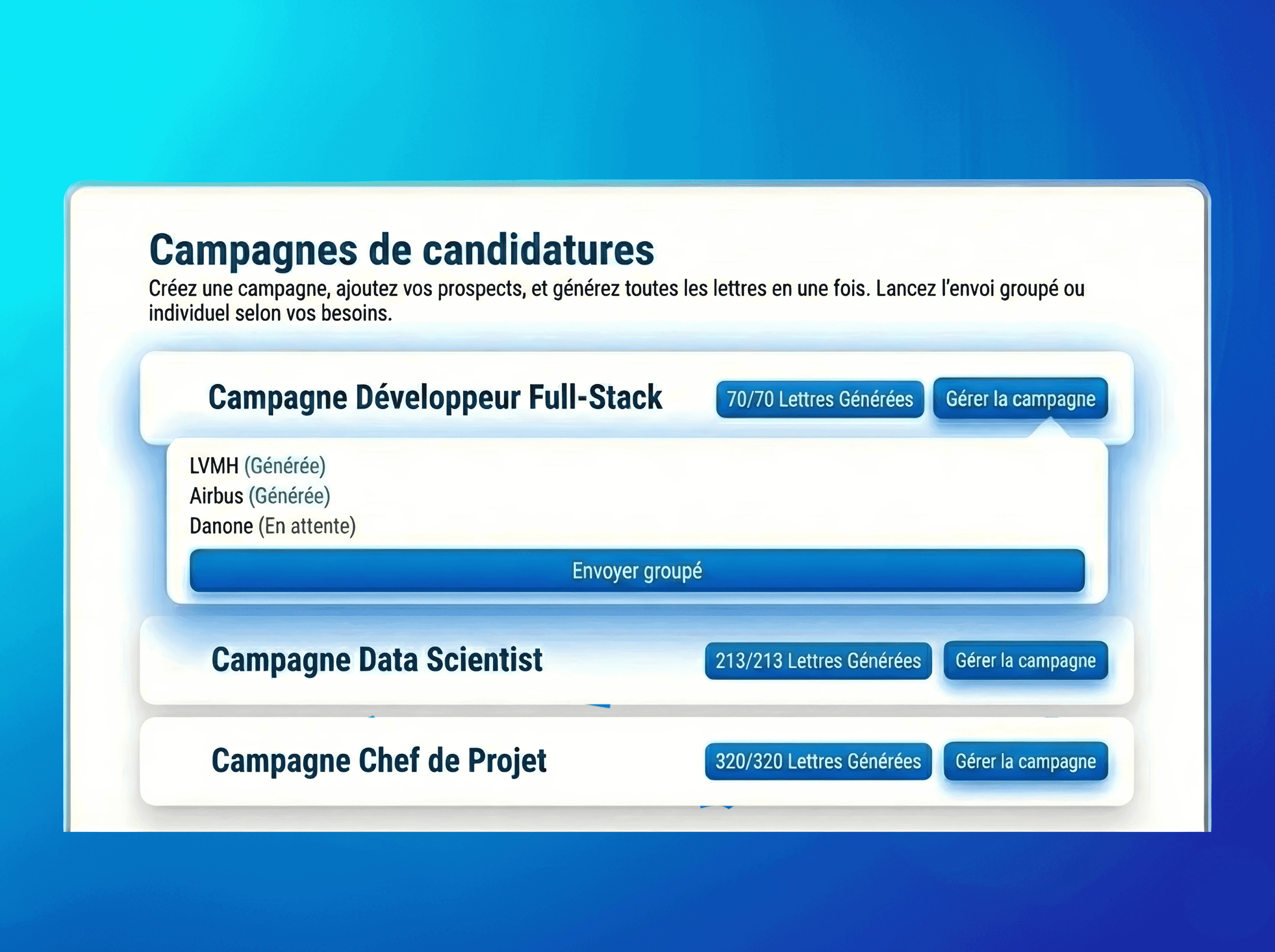 Campagnes de candidatures automatiques - Jobea
